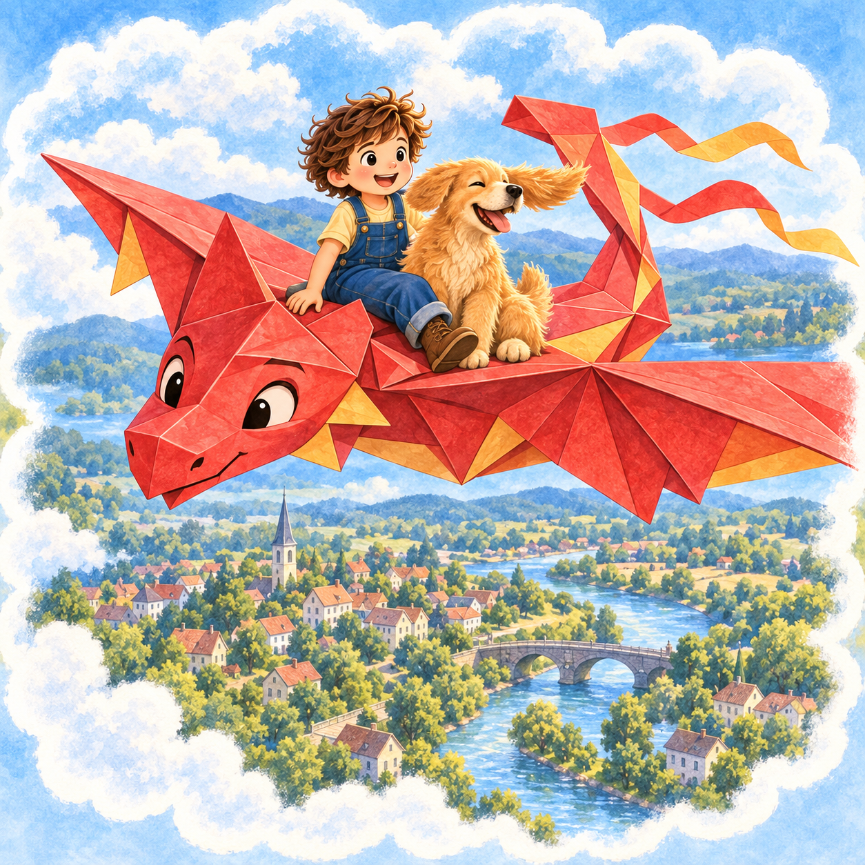 Alex and Buddy on a paper dragon